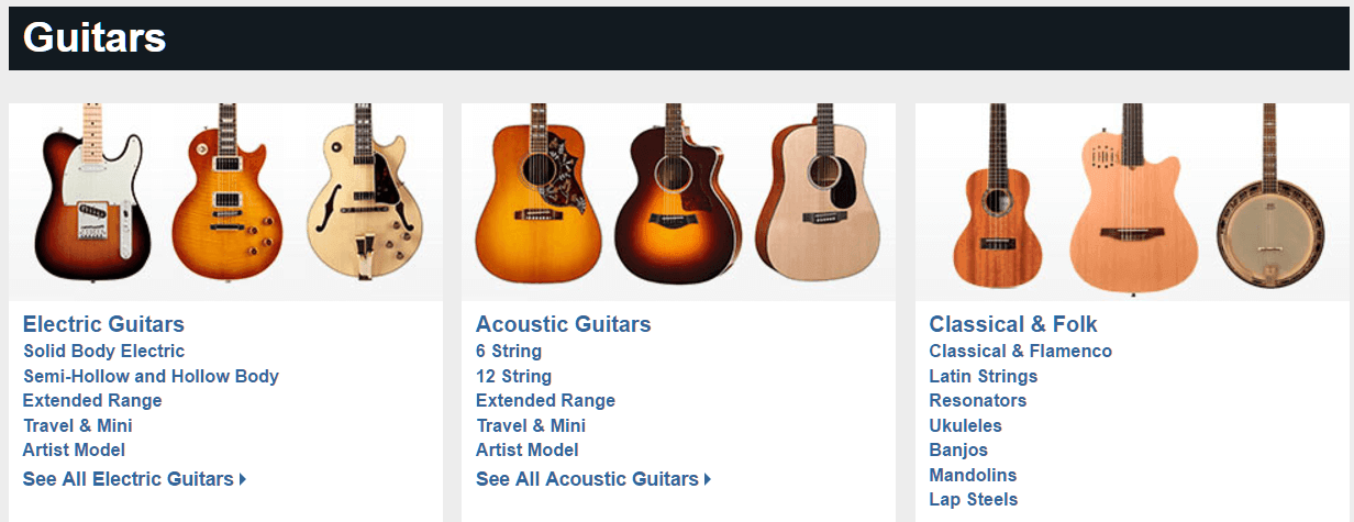 guitar product category page