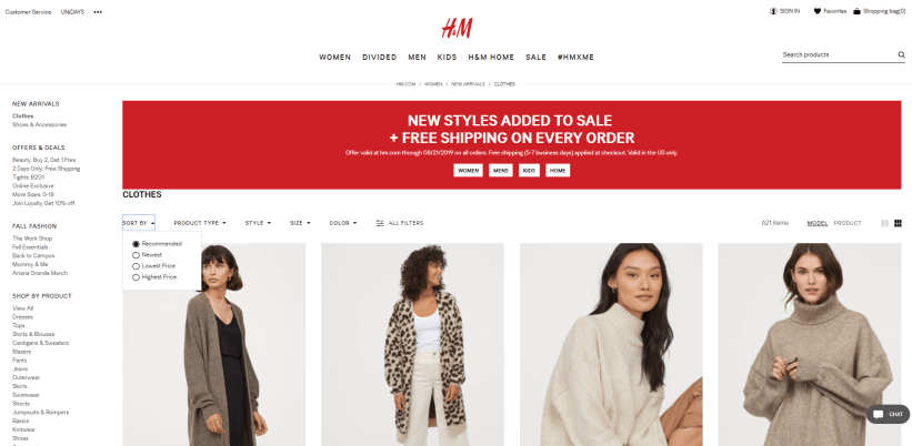 H&M category page example