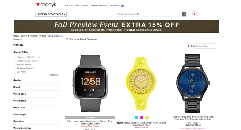 Macy's category page example